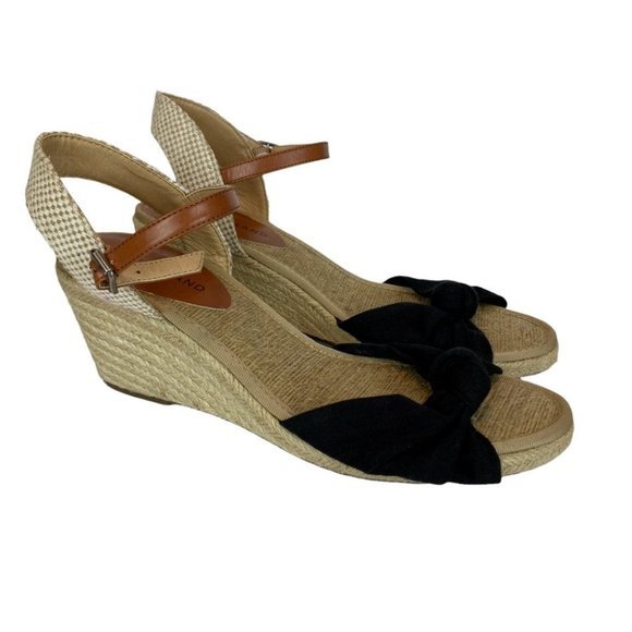 Lucky Brand Espadrilles Wedge Sandals 9.5 Black Knotted Canvas Raffia Krizhy‎ - Picture 1 of 12